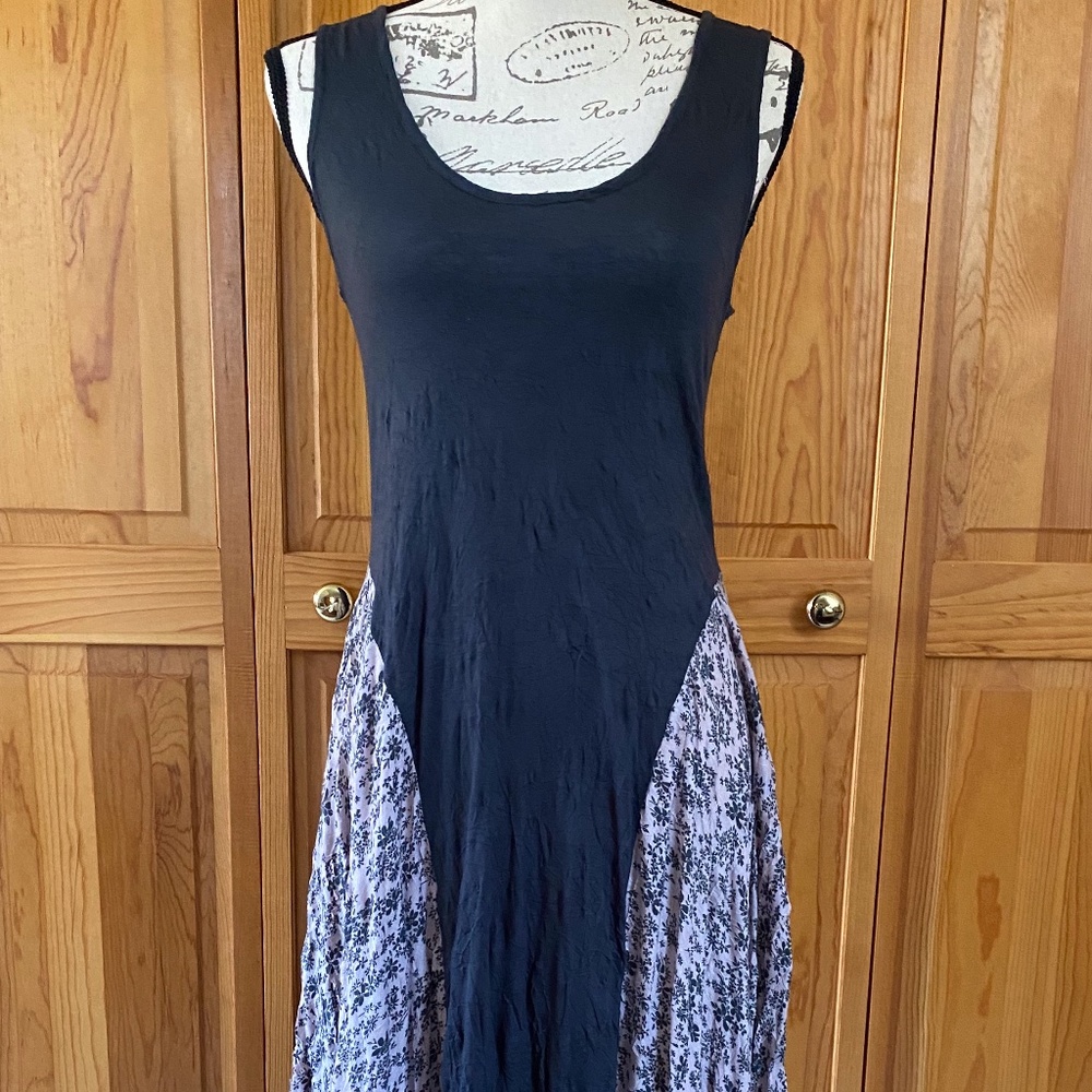 Gray and pink sleeveless dress.